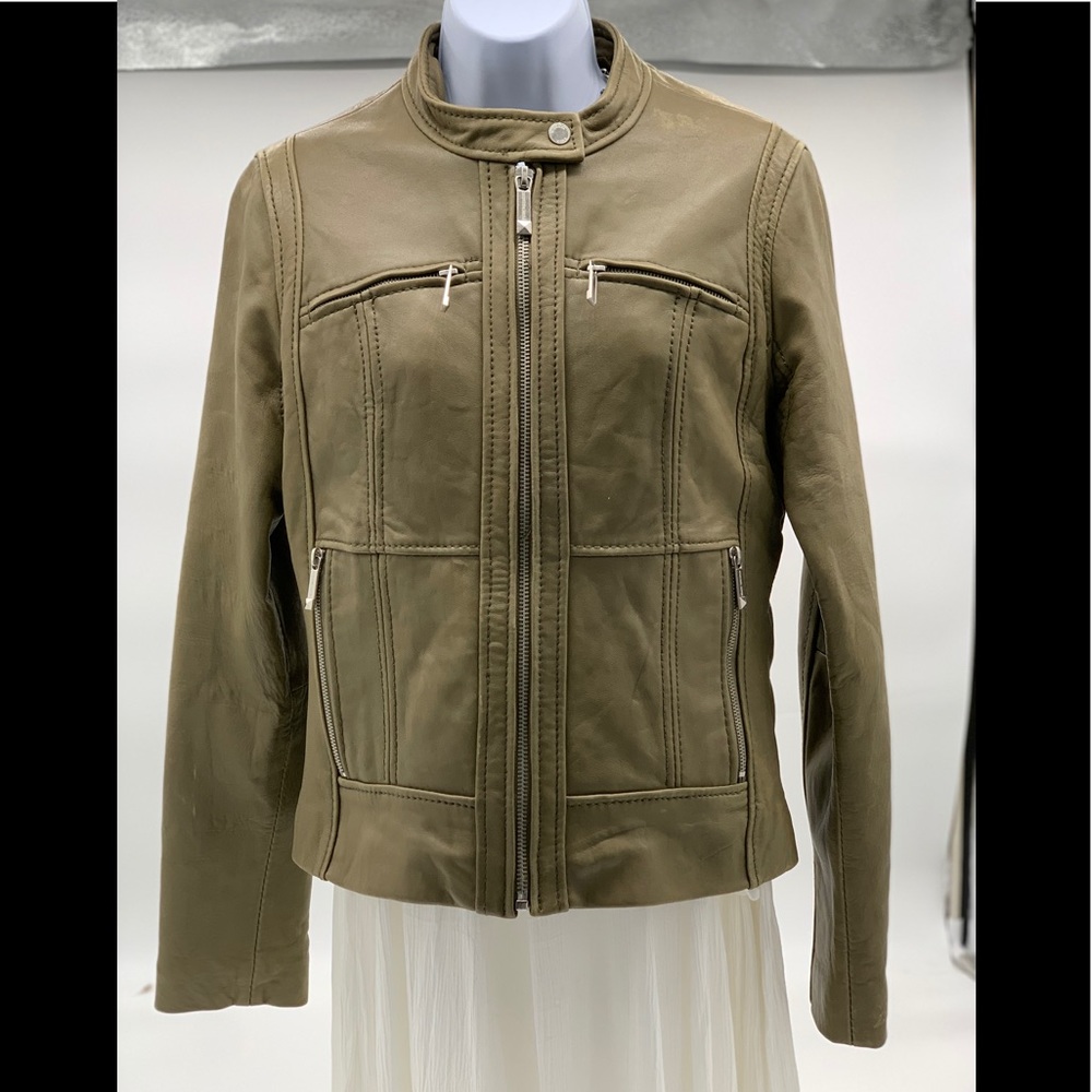SOLD. Michael Kors leather jacket. Mint condition. Color light gray/ khaki